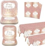 122 Pieces Rose Gold Party Decorations - Rose Gold Party Supplies, Include Dinner Plates, Dessert Plates, Napkins, Rose Gold Tablecloth, for Girl Women Mom Birthday Party Supplies, Serves 40