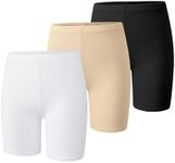 BOOPH Girls Volleyball Bike Shorts Toddler Kids Athletic Cartwheel Dance Compression Shorts 3 Pack, Black-khaki-white, 9-10 Years