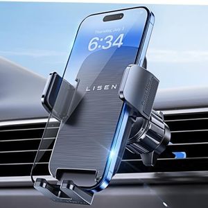 LISEN Car Phone Mount, Phone Holders for Your Car [Thick Cases Friendly] Car Vent Phone Holder & Metal Hook Truck Jeep One Button Release Function for iPhone 17-10 Pixel Galaxy S26 and All 4-7'' Phone