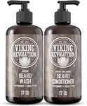 Viking Revolution Beard Wash & Beard Conditioner Set 2x 17Oz With Argan & Jojoba Oils - Softens& Strengthens - Natural Peppermint And Eucalyptus Scent - Beard Shampoo And Conditioner With Beard Oil