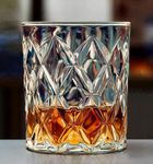 WEZOSHINET Premium Whiskey Glasses Set of 6, Transparent, 310 ML, Whisky Glass, Diamond Design Bar Glass for Drinking Bourbon, Whisky, Scotch, Cocktails, Cognac - Old Fashioned Cocktail Tumblers