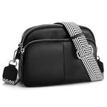 befen Genuine Leather Black Camera Crossbody Bags for Women Triple Zip Cross Body Purses Handbag with Credit Card Slots Medium