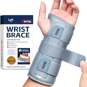 FEATOL Wrist Brace Carpal Tunnel for Women Men, Adjustable Night Sleep Support Brace with Splints Left Hand, Large/X-Large