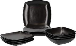 Creative Tops Raven Stoneware Square Dinner Set, Ceramic, Black, 12 Piece