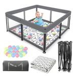 Foldable Baby Playpen with Mat - Portable, Spacious & Sturdy Play Yard for Babies and Toddlers, Quick 1-Minute Setup, Travel-Friendly, Safe & Durable for Indoor and Outdoor Use (Grey, 50x50 inches)