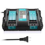 Powerextra DC18RD Dual Charger Compatible with Makita 14.4V 18V Lithium-Ion Battery, BL1415 BL1430 BL1440 BL1840 BL1850 BL1850B BL1860B etc, Replace DC18RD DC18RC DC18SF DC18RA DC18RF