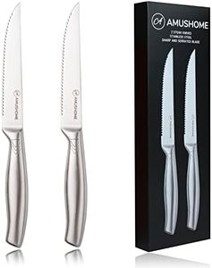 AMUSHOME Steak Knives Set of 2 -Stainless Steel Serrated Kitchen Steak Knife-Ergonomic Non-Slip Handle, Rust-Proof & Scratch-Resistant