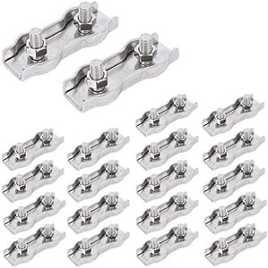 Joyangy 20pcs M3 Stainless Steel Duplex Wire Rope Clip Cable Clamp, Double Bolt Wire Cable Clamps, 2-Post Wire Rope Clip for 1/8 Inch Diameter Wire Cable