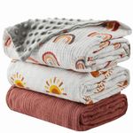 3 Pack Soft Boho Baby Gender Neutral Blankets for Newborn Baby Girls or Boys Unisex Nursery Toddler bBaby Throw blanket Double Layer Blankets with Dotted Backing and Sun Rainbow Printed (Boho)