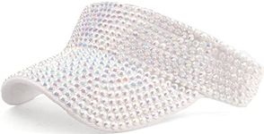 XYIYI White Bling Rhinestones Sport Sun Visor Hats Adjustable Summer Cap Visor Caps for Women Girls