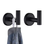 JQK Black Bathroom Towel Hook, Coat Robe Clothes Hook for Bathroom Kitchen Garage Wall Mounted (2 Pack), 304 Stainless Steel Matte Black, TH100-PB-P2