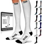 SB SOX Lite Compression Socks for Men & Women (15-20mmHg) – Best Compression Socks for Travel, Sports, and Daily Wear - XXL Sizes too! (White/Black, XXL)