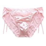 ZooChest Satin Panties for Women Silk Knickers Underwear Briefs Ladies Luxury Sexy Lace Trim Side Tie Knickers for Women Sissy Clothing Low Rise High Leg Panty Pink Panties M