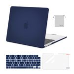 MOSISO Compatible with MacBook Air 13 inch Case 2024 2023 2022 M3 A3113 M2 A2681 Touch ID, Plastic Hard Case&Keyboard Cover&Screen Film&Pouch Compatible with MacBook Air 13.6 inch Case,Navy Blue