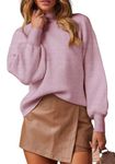 WEACZZY Womens Sweaters Casual Mock Neck Long Sleeve Knit Top Loose Pullover Sweater,Light Purple, Large