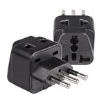 Orei India to Italy, Libya, Chile & More (Type L) Travel Adapter Plug - 2 in 1 - CE Certified - RoHS Compliant - 2 Pack - Black Color (P21-12A-2PK)