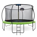 14ft Pumpkin Trampoline with Basketball Hoop & Inner Enclosure - Safe, Durable,Family Fun - Heavy Duty Galvanized Springs - Waterproof Padding - Stable Base - Outdoor Backyard Style