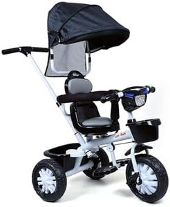 kidsROAR Stroller Tricycle For Kids For 1 Year+ | 2 Year+ Baby Cycle With Rotational Leather Seat | Light Music | Removable Canopy | Push Handle | 4 In 1 Baby Cycle For 1 Year Kids (573R), Black