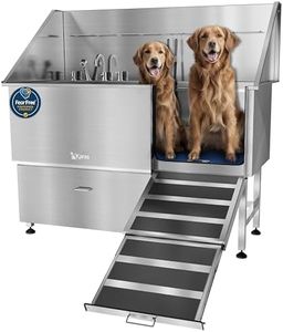 KANIS Professional Stainless Steel Dog Bathing Station - Dog Grooming Tub w/Ramp, Storage Drawer, Floor Grate & Faucet/Dog Bathtub for Large, Medium & Small Pets (61", Right RAMP - 1 Drawer)