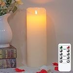 Mavandes 10x30cm Flameless Flickering Candles with Remote,Real Wax LED Battery Operated Pillar Candles with Timer,Ivory Long Lasting Fake Electric Moving Wick Flameless Candles for Home Decor