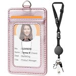 Leather Badge Holder and Adjustable Retractable Lanyards, Quick Release Buckle and Safety Breakaway Lanyards with Swivel Metal Lobster Clasp for Offices, Staff, Students, Employees