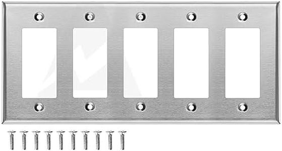(25 PACK) Stainless Steel Outlet Covers for Rocker Switches, 3-Gang Standard Size, 4.5'' x 10'', Light Switch Cover Plate, Decorator Outlet Covers, Metal Wall Plate Cover, Screws Included