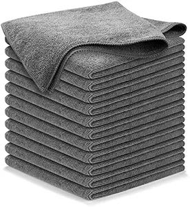 USANOOKS Microfiber Cleaning Cloth Grey - 12 Pcs (12.5"x12.5") - High Performance - 1200 Washes, Ultra Absorbent Microfiber Towel Weave Grime & Liquid for Streak-Free Mirror Shine - Car Washing Cloth