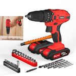 21V Combi Drill Set with 29PCS Accessories, 0-400/0-1400rpm 2 Variable Speed Cordless Screwdriver Max 45N.M Torque Portable Small Drill, 1500mAh Rechargeable Battery, Charger, Red