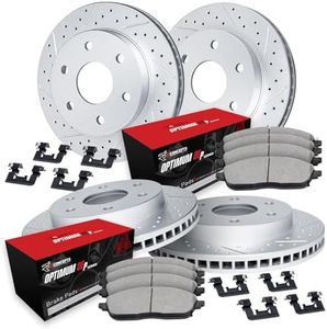 R1 Concepts Front and Rear Brake Kit Fits 2022-2025 Lexus LX600, Toyota Tundra; 2024-2025 Lexus GX550| Optimum Oep Pads, Drilled Slotted Rotors| Hardware| 13.9" Front & 13.2" Rear