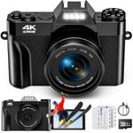 4K Digital Camera for Photography - 56MP UHD Autofocus Vlogging Digital Cameras for YouTube with 3'' 180° Flip Screen - 16X Zoom Compact Cameras for Kids Boys Girls with 32GB SD Card 2 Batteries