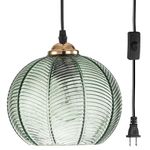 AOODU Plug in Glass Pendant Light Fixtures mid Century Modern Chandelier Green Shade Globe Ceiling Light Plug in with ON/Off Switch Plug in Hanging Light for Living Room Dining Room Bedroom Kitchen