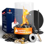 KORNIFUL Table Top Firepit with Rocks - Indoor Fire Pit Tabletop with Flame Ring - Smokeless Fire Pit with Mat for Home Decor, Portable Indoor Fire Pit House Warming Gifts New Home (Circle-Black)