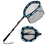 Floating Fishing Net Folding Landing Net with Telescopic Pole, Rubber Coated Mesh Net, Freshwater& Saltwater Easy Catch & Release for Bass, Walleye, Small Redfish, Speckled Trout, Kayak, Canoe e