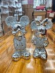 Biznest Stunning Silver Crushed Diamond Set of Minnie+Micky Mouse Sparkle Ornament Bling Décor