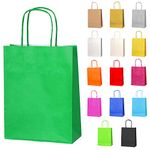 Thepaperbagstore 10 Small Green Paper Party Bags With Handles - Colourful Paper Gift Bags for Kids and Adults Parties, Birthdays, Weddings, Baby Showers, Hen Parties and Sweets 18x22x8cm