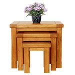 Aurotrice Rongyuan Solid OAK Nest of 3 Tables Wooden Side Nesting Wood End Coffee Lamp Table Rustic Sets