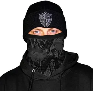 SA Frost Tech Thermal Fleece Face Shield | Winter Face Mask and Breathable Ski Mask Balaclava (Blackout Forest Camo)