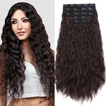 S-Noilite 5PCS Clip in Hair Extensions Thick Long Wavy Hair Extensions Invisible Lace Weft Natural Hair Pieces for Women - Dark Brown