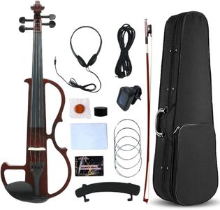 Vetimobato Electric Violin 4/4 Full Size Solid Wood Silent Violin Set for Adults Beginner Practice Electric Fiddle with Ebony Fittings Hard Case & Bow(4 String Burgundy)