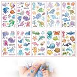 MAYCREATE® Tattoo Sticker for Kids, 10 Sheet Glittering Temporary Tattoo, Cartoon Ocean Animals Fake Tattoos for Girls Boys Birthday Parties, Group Activities