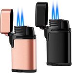 Butane Torch Lighter 2 Pack, Windproof Flame Lighter, 2 Jet Lighter Refillable, Gas Fire Lighter, Pocket Torch Lighter (Without Fuel) (Black & Rose Gold)