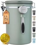 Veken Coffee Canister, 39OZ Large, Airtight Stainless Steel Food Storage Container for 2.2lbs Coffee Beans, Ground, Sugar, Tea, Flour, Cereal, Kitchen Bar Accessories with Date Tracker & Scoop, Green