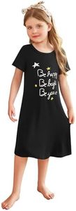 Arshiner Girls Nightgowns Short Sleeve Soft Cotton Cute Letter Graphic Pajama Sleep Dress for Kids 5-6 Years