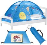 Solar System for Kids Bed Tent Twin Size Mattress - Perfect Outer Space Themed Bedroom Decor - Privacy Pop Up Space Tent has Planet Earth, Rockets, Stars | Indoor Fort Childrens Play Tent Bunk Canopy