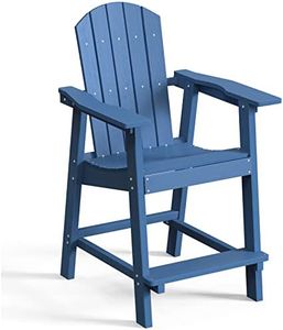 DWVO 25" Tall Adirondack Chair, Poly Bar Height Balcony Chairs, Weather Resistant Outdoor Barstool Lifeguard Chair for Deck Pool Patio and Porch, Navy Blue