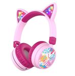 iClever Kids Bluetooth Headphones, 60H Playtime, LED Light Up Cat Ear, Safe Volume 74/85dBA, Bluetooth 5.3, USB C Charging, Kids Headphones Wireless Built in Mic for iPad Tablets Travel Gift