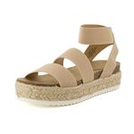 CUSHIONAIRE Women's Mandy Cork Espadrille Platform Sandal - Strappy Wedge with Arch Support,, Nude, 6