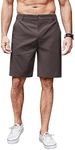 COOFANDY Men's Casual Shorts Linen Flat Front Shorts Elastic Waist Summer Beach Shorts Brown