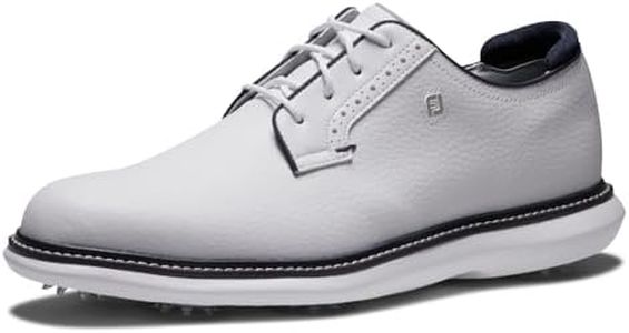 FootJoy Men's Traditions Blucher Golf Shoe, White/White/Navy, 9