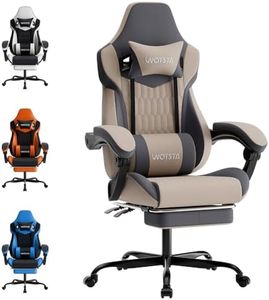 WOTSTA Gaming Chairs High Back Massage Game Chair with Footrest Computer Reclining Chair with Headrest and Lumbar Support for Big and Tall PVC Leather Gaming Chair for Adults (Beige/Grey)